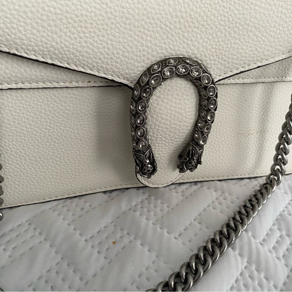 Chic White Crossbody Bag with Silver Accents